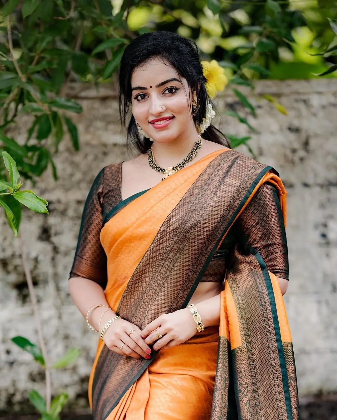 Malavika Menon In South Indian Traditional Yellow Saree Green Blouse